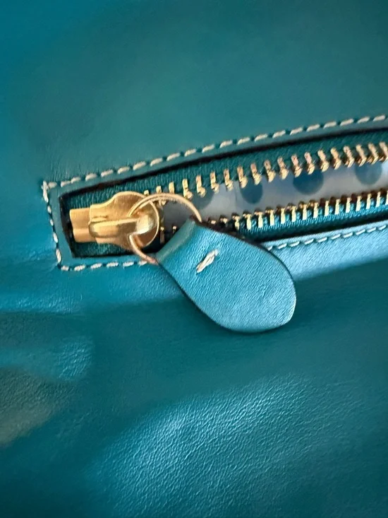 Coach Madeline leather fold over turn lock teal blue clutch - Picture 10 of 14